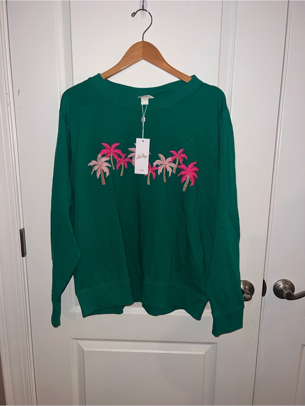 🌴NWT Lilly Pulitzer XLARGE Ballad LS Sweatshirt Fiddle Leaf Green Palm Trees